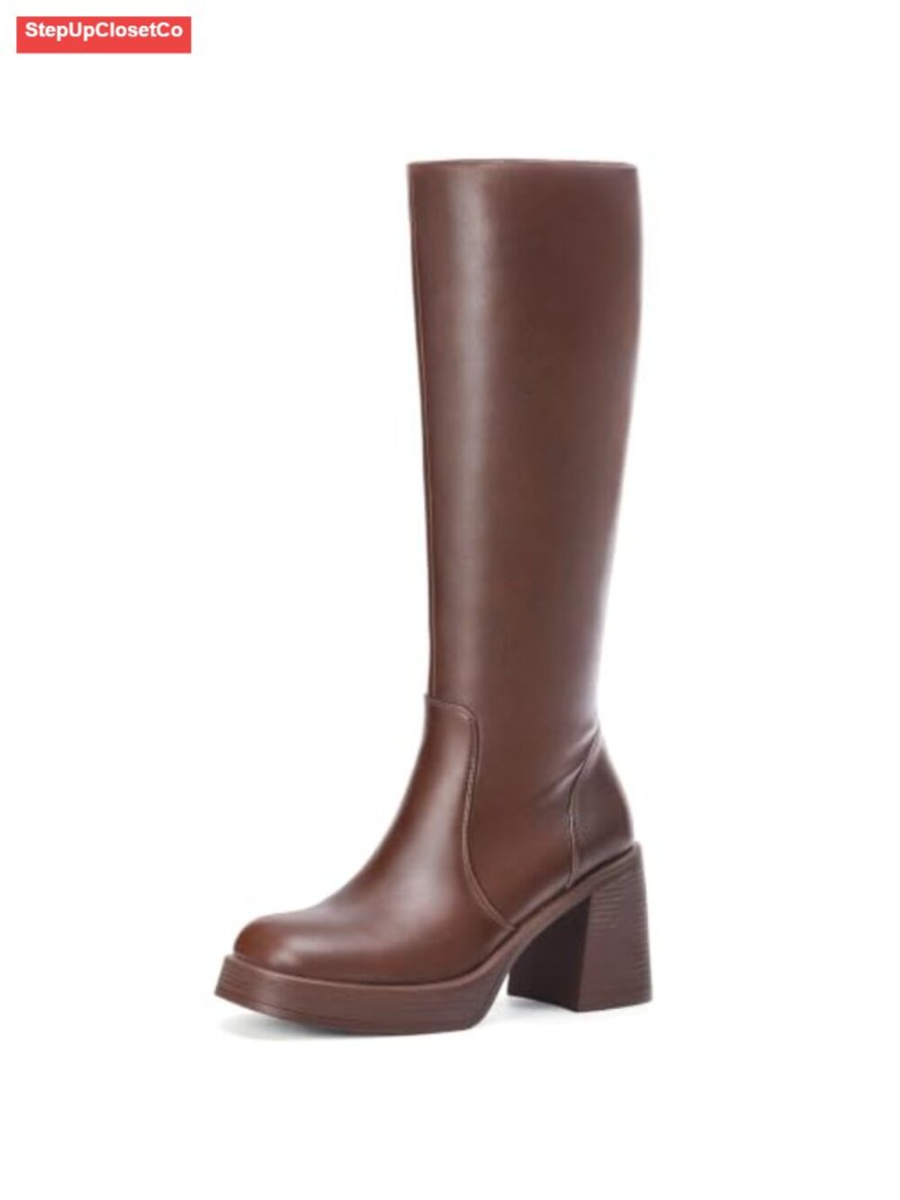 Knee High Platform Chunky Square Toe Boots with Block Heel, Side Zipper